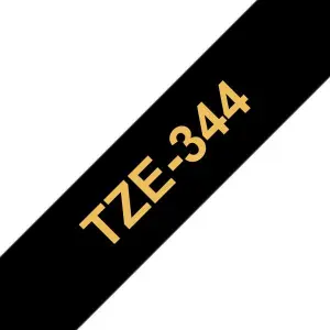 Brother TZe344 Cinta Laminada Etiquetas Doradas sobre Fondo Negro 18mm x 8m