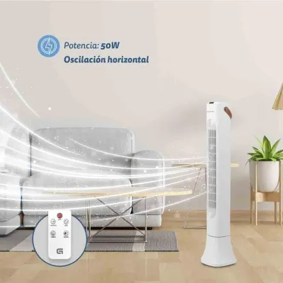 Grunkel Ventilador De Torre 50W Con 3 Velocidades, Temporizador Y Mando A Distancia Blanco