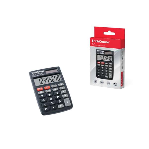 Erichkrause Calculadora Electronica De 8 Digitos - Pantalla Lcd De 8 Digitos - Funciones De Calculo Avanzadas - Memoria - Bateria Alcalina - Estuche De Plastico - Color Negro