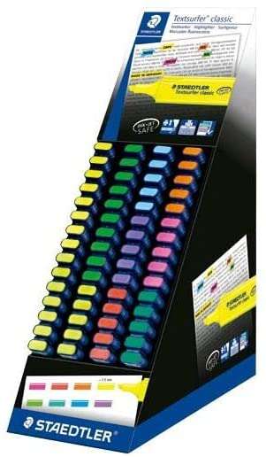 Staedtler Textsurfer Classic 364 Expositor De 60 Marcadores Fluorescentes - Punta Biselada 1 - 5 Mm Aprox - Secado Rapido - Colores Surtidos