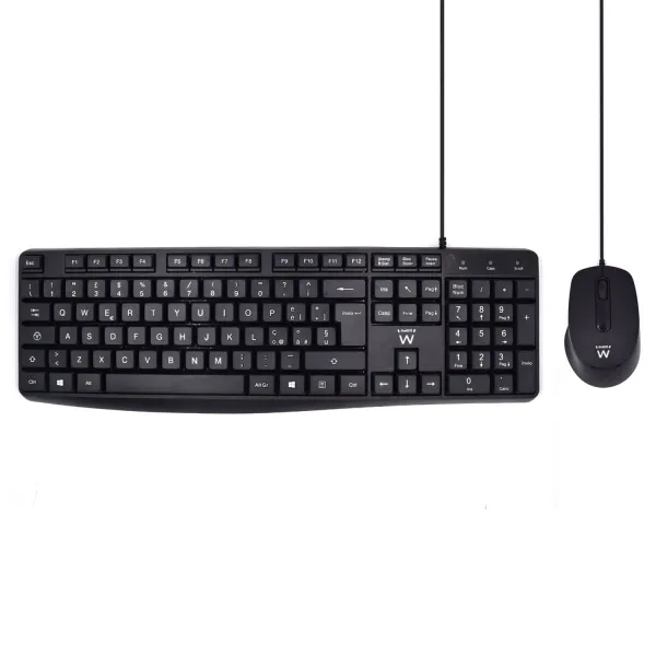 Ewent Pack Teclado + Raton Para Oficina - Teclas Silenciosas De Perfil Bajo - 1000Dpi - Disposicion Italiana Qwerty It - Cable De 1.35M - Teclas Silenciosas De Perfil Bajo - Color Negro
