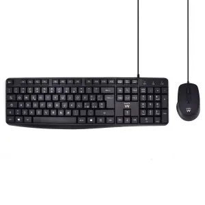 Ewent Teclado y Ratón para Oficina QWERTY IT - Teclas Silenciosas - 1000dpi - Cable 1.35m - Negro