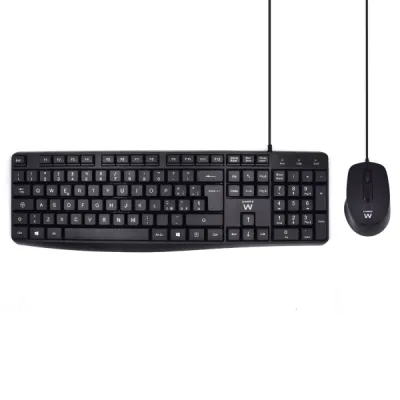 Ewent Teclado y Ratón para Oficina QWERTY IT - Teclas Silenciosas - 1000dpi - Cable 1.35m - Negro