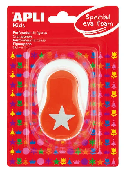 Apli Perforadora Estrella - Figura De 25.4Mm - Perfora Papel, Carton, Cartulina Y Goma Eva De Hasta 2Mm - Deposito De Facil Apertura - Doble Uso - Ideal Para Manualidades Y Decoraciones - Color Blanco