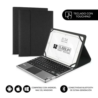 Subblim Teclado Bluetooth Extraíble - Funda Universal 9-10.1" - Diseño Ultradelgado - Soporte Ajustable - Touchpad - Sistema Magnético - Resistente Y Adaptable - Inalámbrico - Bluetooth - Color Negro