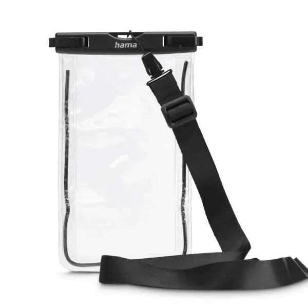 Hama Funda Impermeable Universal IPX8 con Cierre a Presión, PVC, 12.5x1.5x20cm, Negro y Transparente