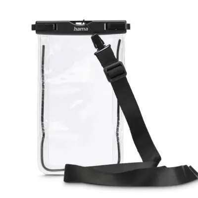 Hama Funda Impermeable Universal IPX8 con Cierre a Presión, PVC, 12.5x1.5x20cm, Negro y Transparente