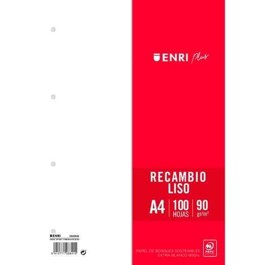 Enri Recambio Plus 100H A4 90Gr Liso 4 Taladros Blanco