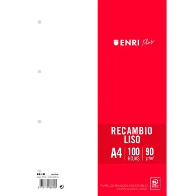Enri Recambio Plus 100H A4 90g Liso 4 Taladros Blanco