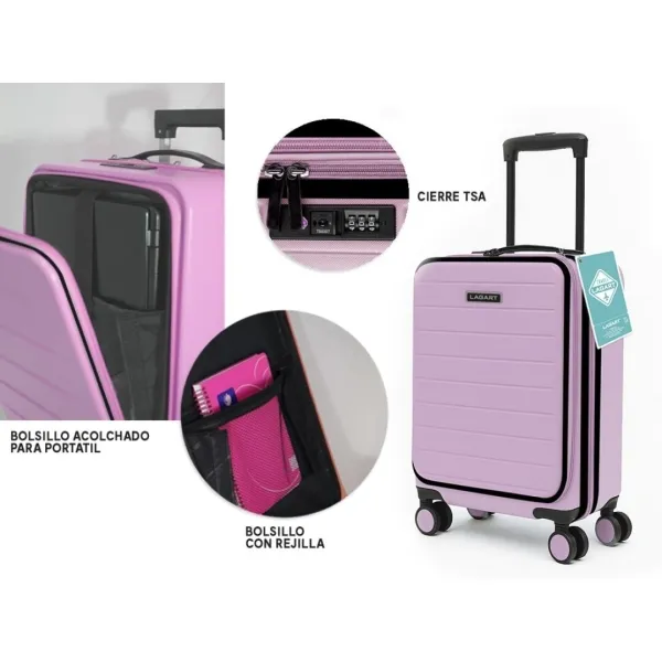Lagart Maleta Trolley Pocket Cabina Rígida 20” Rosa Pastel con Compartimento Acolchado y Cierre TSA
