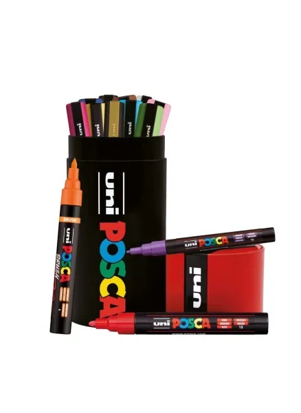 POSCA Set de Marcadores PC-5M/PC-3M/PC-5BR 13 Colores en Lata Metálica + Estuche 4 Colores Basic
