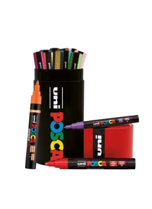 POSCA Set de Marcadores PC-5M/PC-3M/PC-5BR 13 Colores en Lata Metálica + Estuche 4 Colores Basic