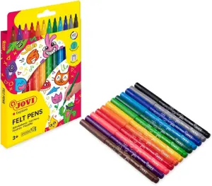 Jovi Felt Pens Pack de 12 Rotuladores - Punta de 3mm - Amplia Variedad de Tonos - Tinta de Gran Fijacion - Capuchon de Ventilado - Grip Triangular Ergonomico - Colores Surtidos