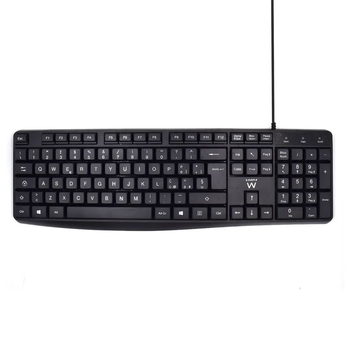 Ewent Teclado USB QWERTY IT con Cable de 1.35m y Teclas Silenciosas - Negro