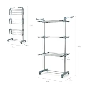InnovaGoods Tendedero Vertical Plegable con Ruedas - 24 Barras - Soporta 40kg - Altura Ajustable - 49-62x175x73cm - Color Plateado