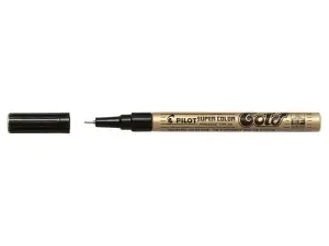 Pilot Super Color Rotulador Permanente Fino - Punta de 1mm de Poliacetal - Tinta muy Densa y Opaca - Cuerpo Metalico - Color Oro