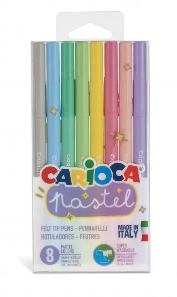 Carioca Pastel Pack De 8 Rotuladores - Tinta Superlavable - Perfectos Para Colorear Y Subrayar - No Toxicos - Punta Bloqueada Conica - Color Varios