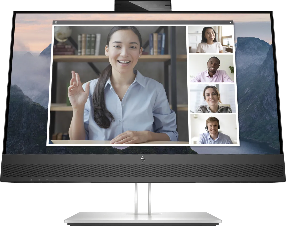 HP E24MV G4 Monitor 23.8" LED IPS FullHD 60Hz - Respuesta 5ms - Altavoces 4W - Ajustable en Altura, Giratorio e Inclinable - HDMI, Displayport, VGA, Hub USB - Webcam - VESA 100x100mm - Color Negro/Plata