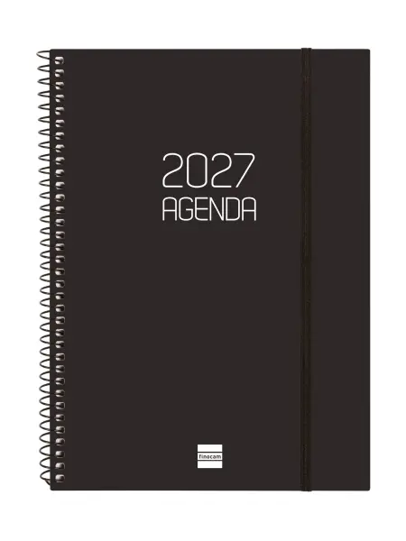 Finocam Agenda Espiral Basics Opaque Anual 2027 Semana Vista Horizontal E10 155x212mm Tapa Polipropileno Negro