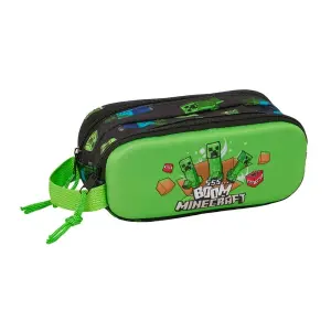 Safta Minecraft Boom Portatodo 3D con 2 Compartimentos - 21x8x6cm - Verde y Negro