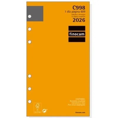 Finocam Recambio Anual Agenda De Anillas Classic C998 609-94X171mm 1DP 2026