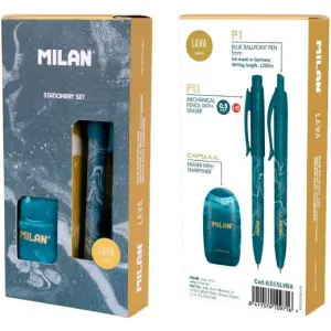 Milan Caja Regalo Serie Lava con Bolígrafo P1, Portaminas PL1 0.5 y Afilaborra Capsule Azul