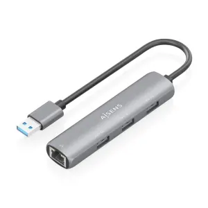 Aisens Adaptador de Red USB 3.0 a Ethernet Gigabit + Hub 3xUSB-A 3.0 - 15cm - Gris