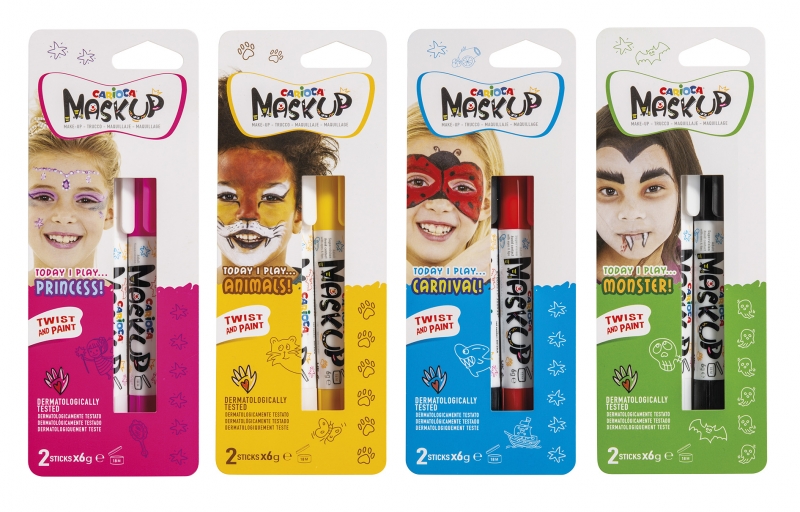 Carioca Mask Up Surt Pack Con 12 Blisters De Colores Para La Piel En Barra - Colores Brillantes - Lavables - Base Agua - Dermatologicamente Testados - Mezclables - Colores Surtidos