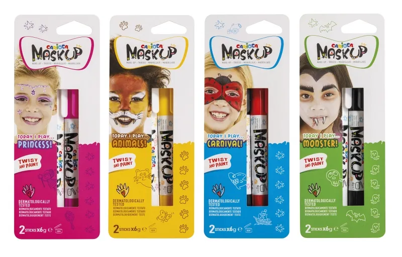 Carioca Mask Up Surt Pack Con 12 Blisters De Colores Para La Piel En Barra - Colores Brillantes - Lavables - Base Agua - Dermatologicamente Testados - Mezclables - Colores Surtidos