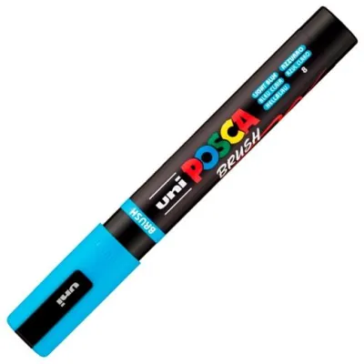 Posca Marcador Pc-5Br Brush Punta M Semiflexible Azul Claro