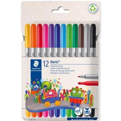 Staedtler Noris 320 Pack de 12 Rotuladores Doble Punta de Fibra 1-3mm Colores Surtidos