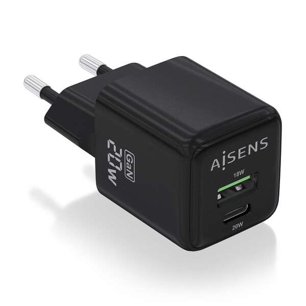 Aisens Cargador Gan 20W - 1Xusb-C Pd3.0 Qc4.0 - 1Xusb-A Qc3.0 - Color Negro
