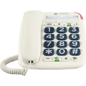 Motorola CT200 Teléfono Fijo con Teclas Grandes y Buzón de Voz LED Blanco