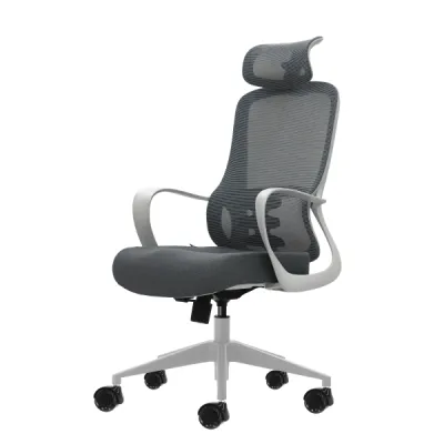 Oqonos Cherg 008 Silla de Oficina Ergonomica con Reposacabezas Ajustable y Respaldo de Malla Transpirable - Gris