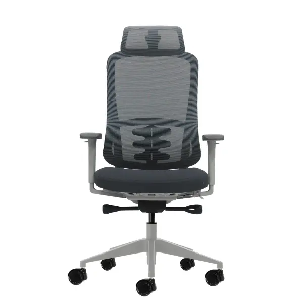 Oqonos Cherg 022 Silla de Oficina Ergonomica con Reposacabezas Ajustable y Reposabrazos 4D - Gris