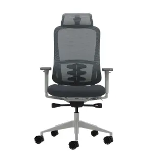 Oqonos Cherg 022 Silla de Oficina Ergonomica con Reposacabezas Ajustable y Reposabrazos 4D - Gris