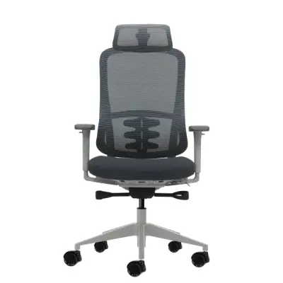 Oqonos Cherg 022 Silla de Oficina Ergonomica con Reposacabezas Ajustable y Reposabrazos 4D - Gris