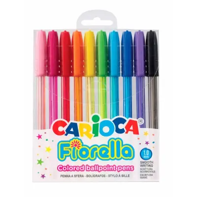 Carioca Fiorella Pack de 10 Bolígrafos de Colores Tinta Gel 1mm Cuerpo Transparente Fluo