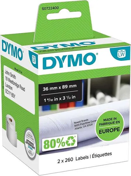 Dymo Lw 99012 Etiquetas Originales De Direccion Grandes Autoadhesivas - 36X89Mm - 520 Unidades - S0722400