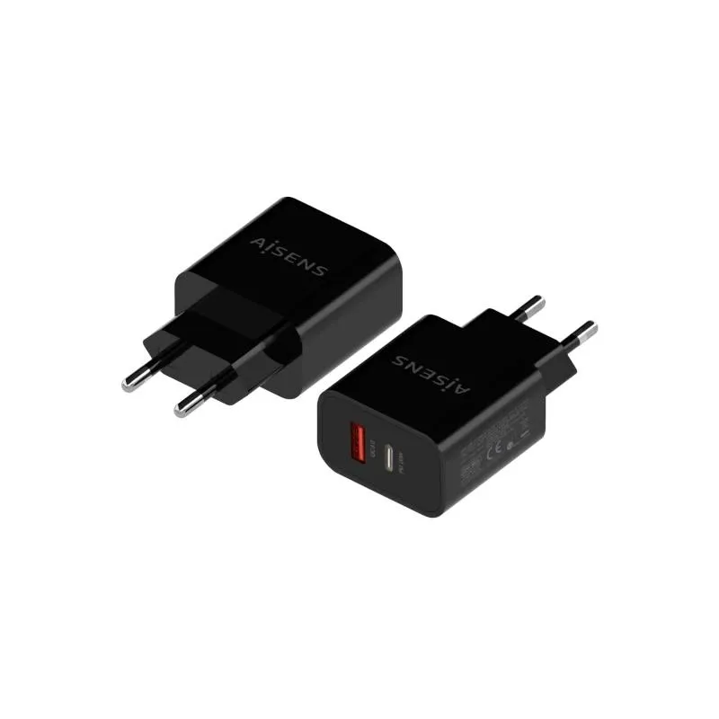 Aisens Cargador 20W USB-C PD3.0 y USB-A QC3.0 Negro