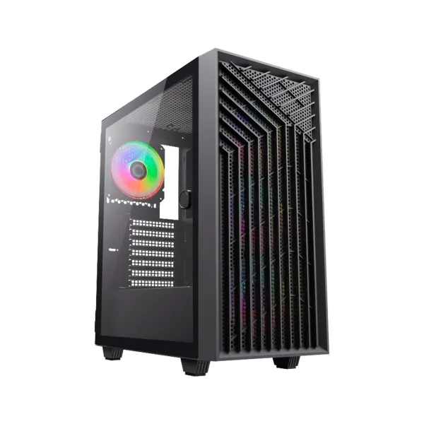 Coolbox Ga300 Gridline Caja Torre Atx, Micro Atx, Mini-Itx - Lateral Cristal Templado - Tamaño Hdd 2.5", 3.5" - Usb-A 3.0, Usb-C Y Audio - 3 Ventiladores Argb 120Mm - Soporta Refrigeracion Liquida - Color Negro
