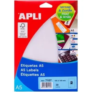 Apli Etiquetas Adhesivas 105X148mm Manual/Impresión C/Rectos 2X15H Blancas