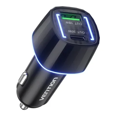 Vention Cargador De Coche Para Smartphone - 48W - Usb-C - Usb-A - Power Delivery 3.0 - Qualcomm 3.0 - Color Negro