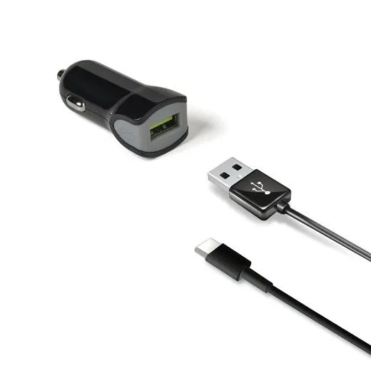 Celly Cargador de Coche USB-C 12W con Cable USB Negro