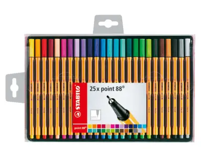 Stabilo Point 88 Pack de 25 Rotuladores Punta Fina 0.4 mm Tinta a Base de Agua Colores Surtidos
