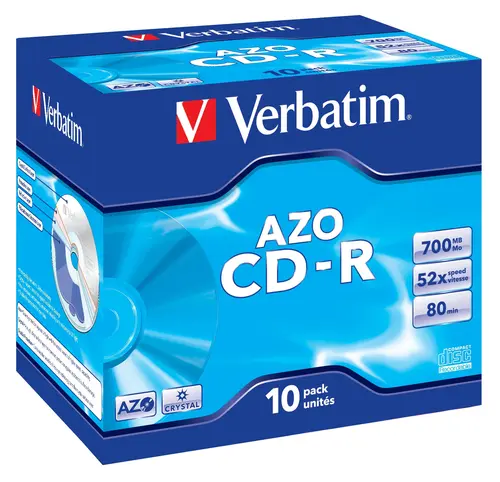 Verbatim Cd-R Azo, 700Mb, 52X, 10 Pack Jewel Case, Superficie Crystal