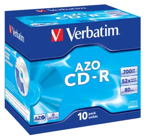 Verbatim CD-R AZO 700MB 52X 10 Pack Jewel Case Crystal Surface