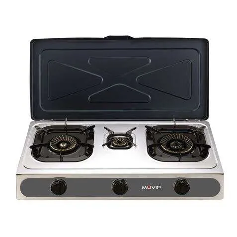 Muvip Parrilla De Acero Inoxidable - Quemador De Hierro Fundido - Quemadores Desmontables - Base Antideslizante - Dimensiones: 71X37X12.3 Cm - Color Plateado