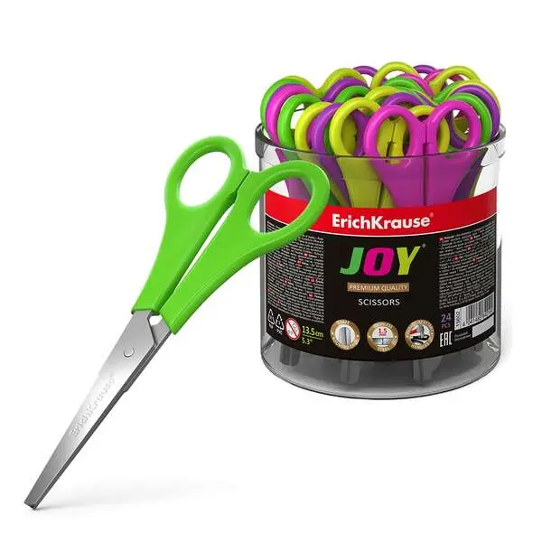 Erichkrause Joy Tijeras - Cuchillas De Acero Inoxidable De Alta Calidad - Extremos Redondeados Seguros - Resistente A La Corrosion - Mangos De Plastico Resistente A Los Golpes - Color Negro