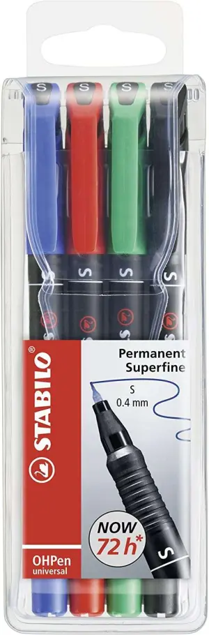 Stabilo Marcador Permanente OHPEN Universal S Punta Super Fina 0.4mm Estuche 4 Ud